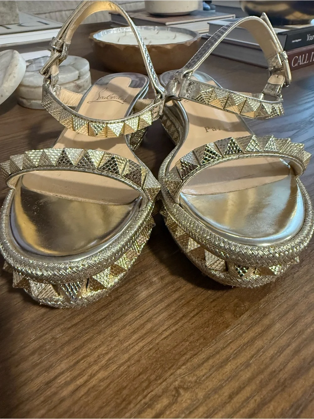 Christian Louboutin Metallic Gold Studded Platform Sandals